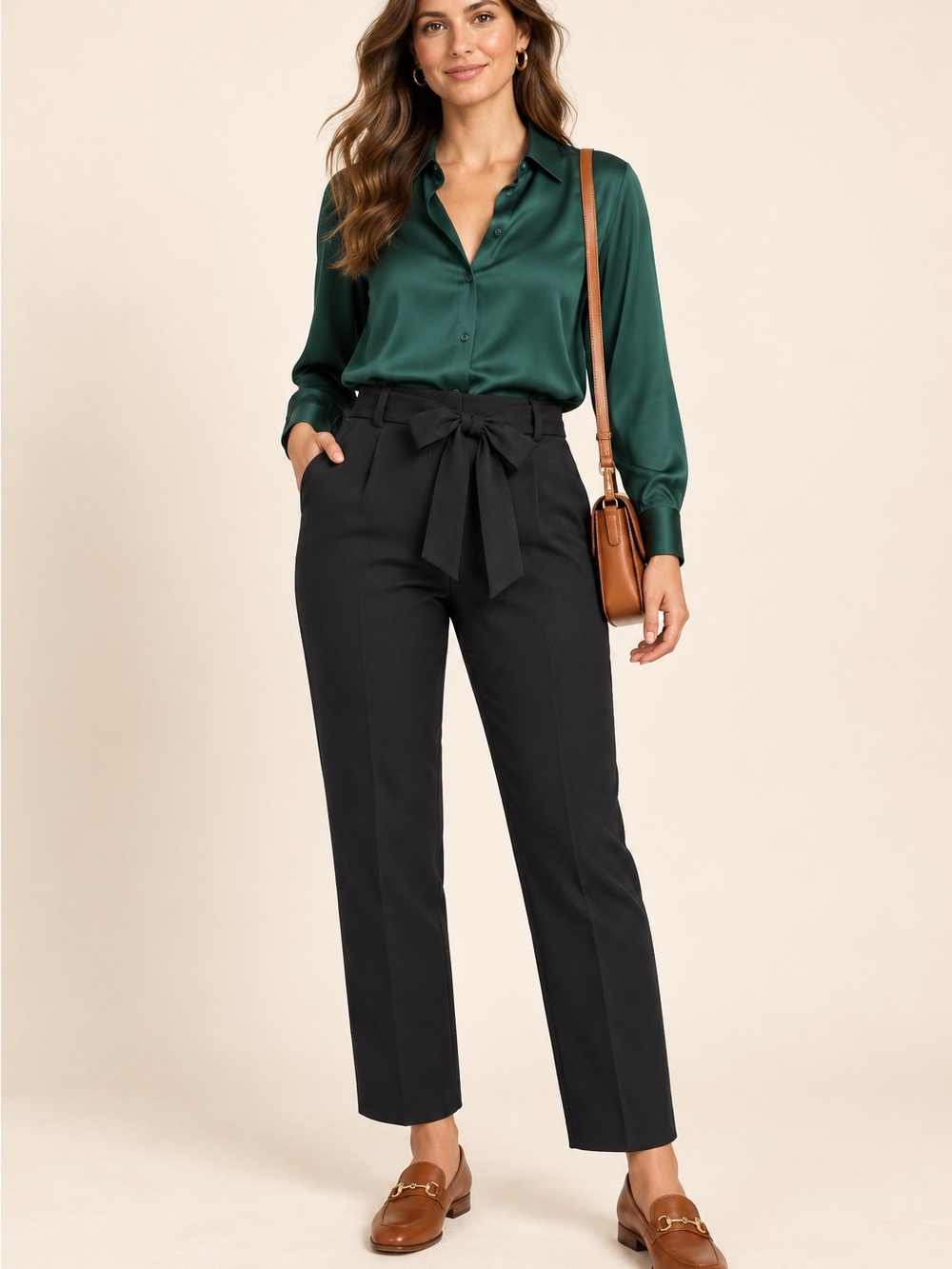 Rachel Zoe Black Tie-Waist Ankle Trousers